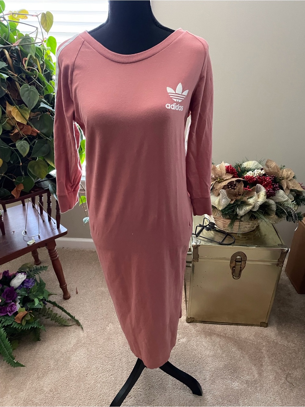 adidas Rose Pink Trefoil Midi Sweatshirt Dress